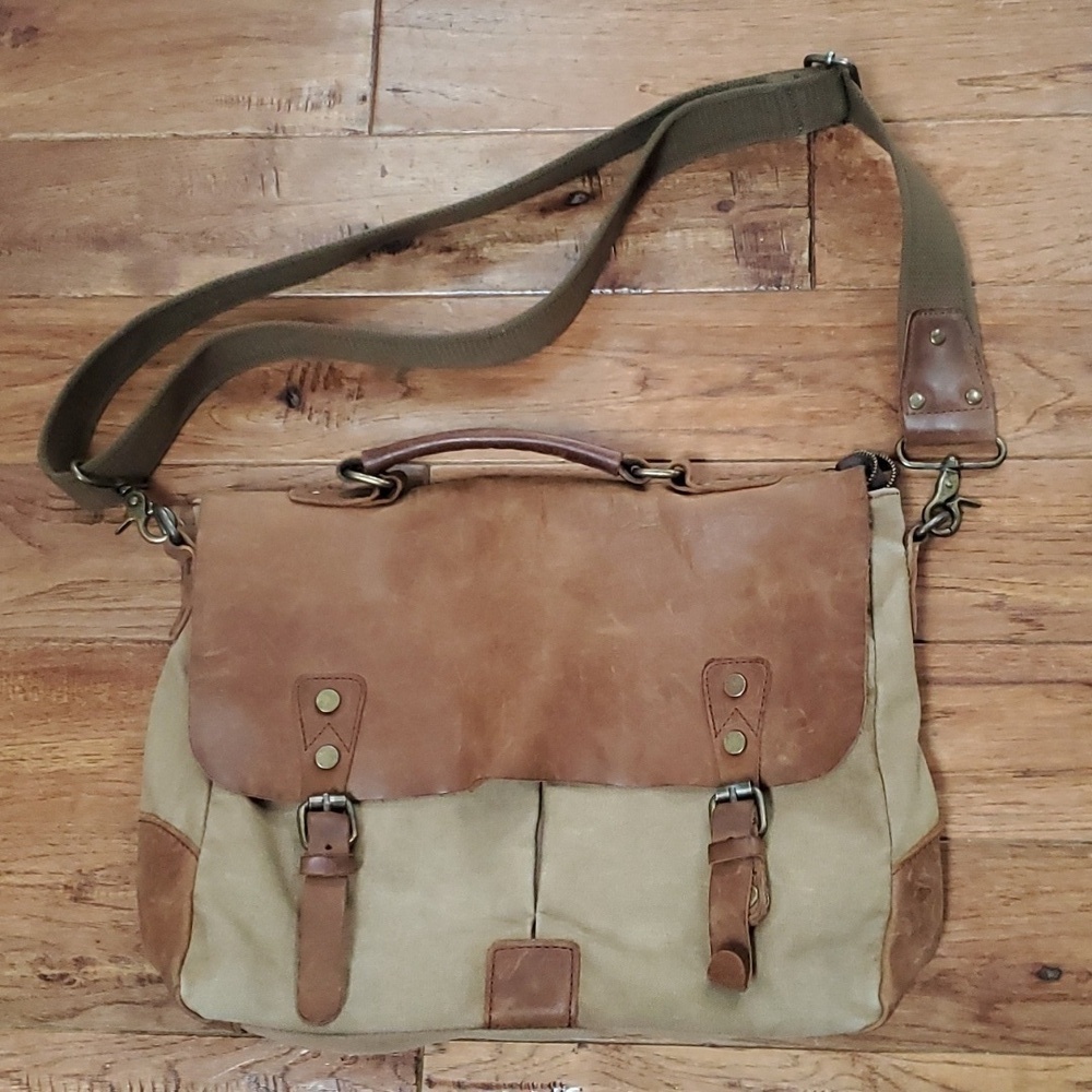 Tiding leather and canvas messenger laptop bag